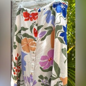 PAPER HEART - Garden Flower Floral Vase Linen Blend Midi Skirt